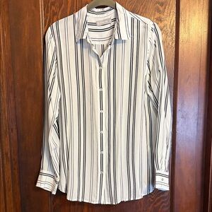 Everlane Black and White Striped 100% Silk Shirt